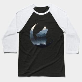 Wolf mountain landscape silhouette howling to the moon Baseball T-Shirt